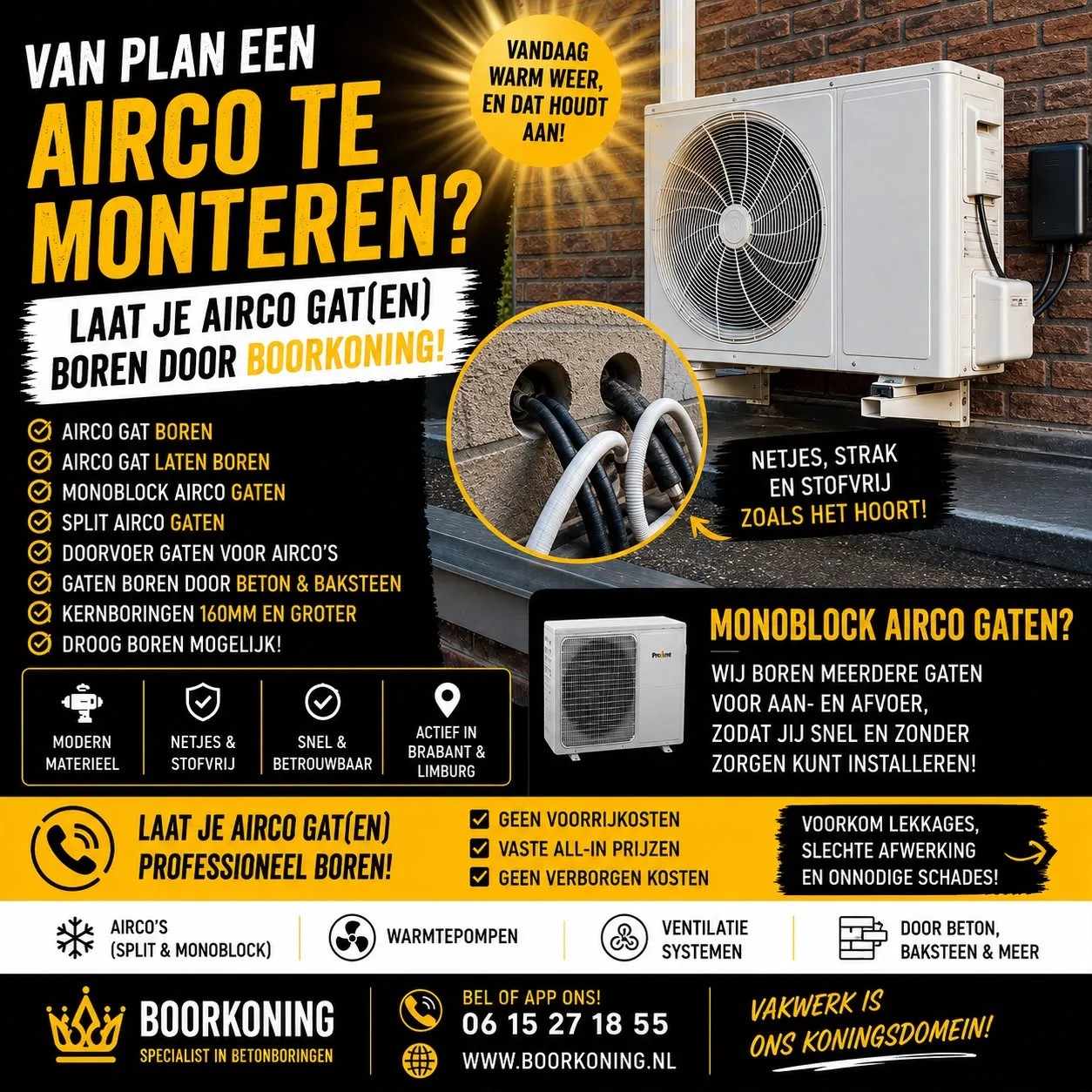 Monoblock airco gat Nederweert -- grote doorvoer in beton