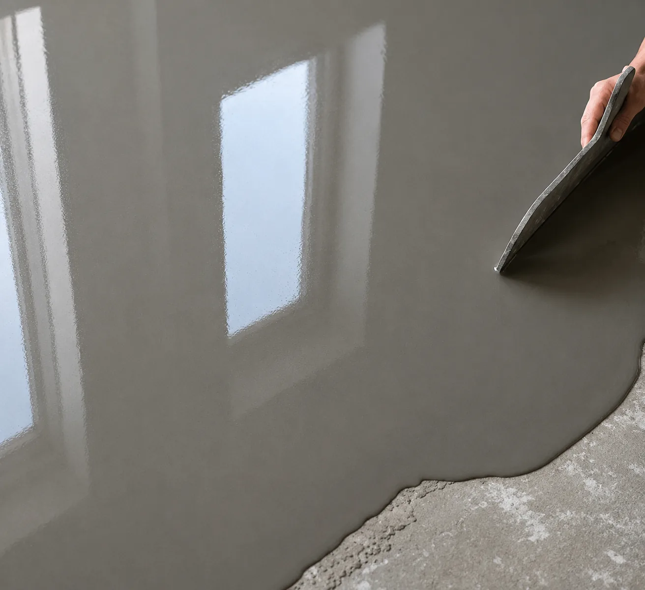Egaline uitvlakken op een betonvloer met een vlakspaan
